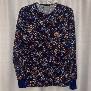 Cherokee Floral Print Scrub Jacket - Navy Blue and White